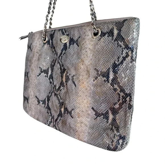 DKNY Python Golden Leather Shoulder Purse Bag Crossbody Snakeskin Chain NEW - Picture 3 of 11